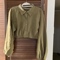 Heather オリーブ クロップドシャツ