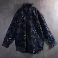 古着 ヴィンテージ 総柄シャツ デットストック ポリエステル M テロ感