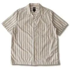 美品 22s GAP ベージュ ストライプ オープンカラー 開襟 半袖シャツ