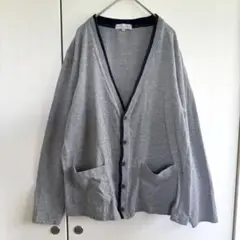 VILLAND ビランド◆コットンVネックカーディガン(L)グレー　リブ付　秋冬