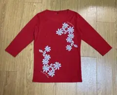 フラTシャツ　Maunaloa クルーネック　七分袖 赤×グレー