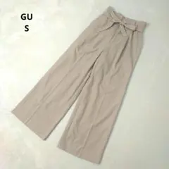 GU ジーユー タックワイドパンツ ベルト付 ベージュ S