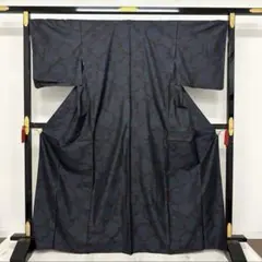 本場大島紬 アンサンブル 裄67 藍泥染 雪輪 着物 正絹 RK-3526x