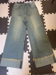CLEL ヴィンテージデザイン ロールアップデニムパンツ ベージュブルー M