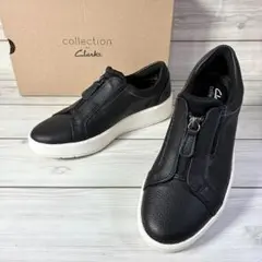 1263【極美品】Clarks クラークス フロントジップ レザー 黒 23.5