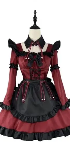 地雷系メイド服 赤と黒 フリル付き
