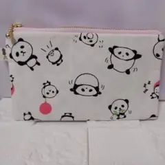 フラットポーチ コロコロパンダ 白