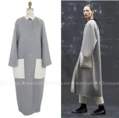 Drawerドゥロワー 21AW ウールチェックリバーシブルノーカラーコート