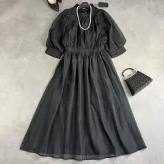 【タグ付き】dress+ オーガンジー ボリュームスリーブロングドレス 結婚式