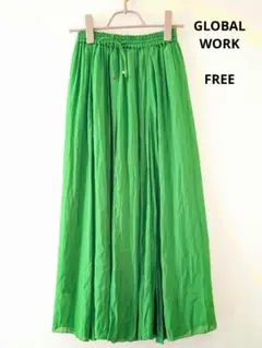 GLOBAL WORK グリーン エアリーボイルフレアスカート F