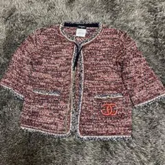【高級】CHANEL ノーカラージャケット ココマーク ゴールドチェーン XS