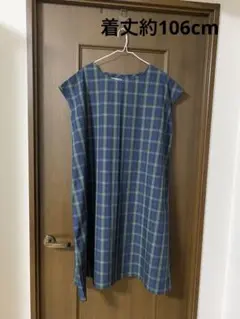 アッパッパ　ワンピース　緑のギンガムチェック　綿100% M〜L 着丈106cm