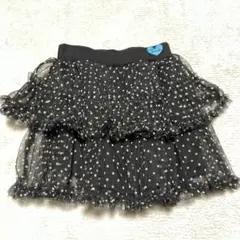 キッズフリルスカート黒の水玉模様☆130サイズ
