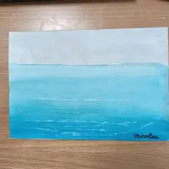 青色の水彩画 抽象画 A4サイズ　あお