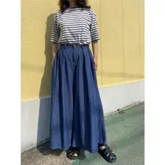 インディマーク ギャザーワイドデニム フレアデニムパンツ スカート見え 薄手