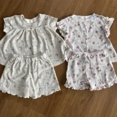 花柄リブ編みベビーパジャマ2着セット