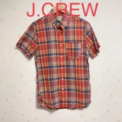 J.CREW レッド インド綿 マドラスチェック 半袖 ボタンダウンシャツ