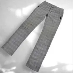 B2》エドウィン　ユニセックス風　グレーチェック柄 スリムフィットパンツ　S