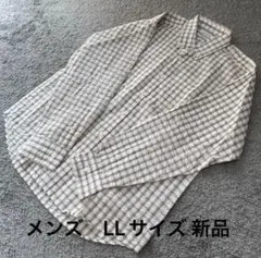 メンズ エンボスチェックドライ長袖シャツベージュ LL新品
