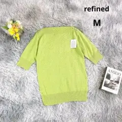 【リファインド】ドウ企画 半袖ニット (M) ボートネック グリーン系 肩ボタン