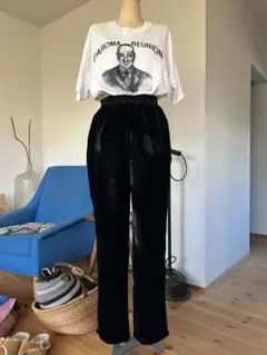 黒 ベルベット ゴムウエスト パンツ