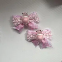 ヘアアクセ　アクセサリー　リボン　ピンク　亀