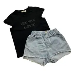 ブランシェス 半袖　デニム　女の子　110 夏　半袖　Tシャツ　ショートパンツ