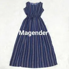✨美品✨ マジェンダ とろみ 柄物 ロングワンピース ノースリーブ ストライプ