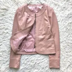 【未使用級 イタリア製 ラムレザー】レザージャケット　ライダース　ピンク　 本革