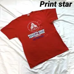 【Printstar】プリントロゴ半袖Tシャツ 赤 レッド L クルーネック