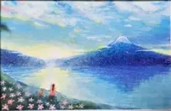 手描き絵画　原画　ポストカードサイズ　風景　朝陽