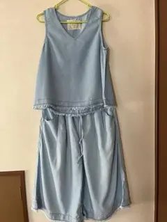 ライトブルー デニム風 セットアップ
