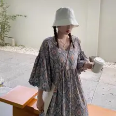 ワンピース レディース ロングワンピース 長袖 体型カバー