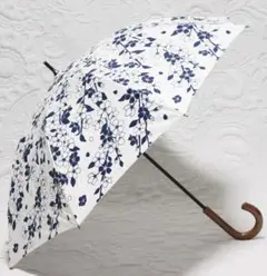 新品【長傘 日傘】全面花柄 白紺