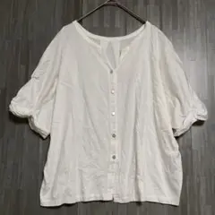 Vis ビス　コットン100 バルーンスリーブ フルボタン カットソー　白　F