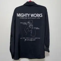 最安値❣️MIGHTY WORKS 長袖　イラスト　シャツ　ブラック　薄手　M