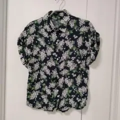 花柄 半袖シャツ Mサイズ ネイビー