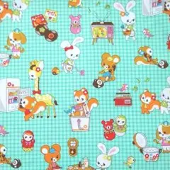 エメラルド　家電とレトロアニマル　はいから横町　はいから横丁　生地　布　緑　動物