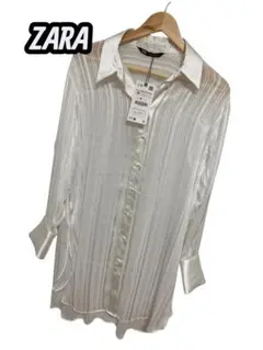 新品タグ付き　ZARA 長袖シャツ ストライプ　ホワイト　Mサイズ