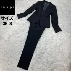 超極美品✨現行24SS✨INDIVI✨ノーカラーパンツセットアップ✨フック✨黒
