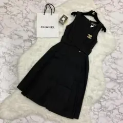 CHANEL シャネル プリーツ ワンピース ココマーク ブラック 34