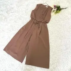 〝ラグナムーン〟ワイドオールインワン　ピンタックノースリー　上品　S ブラウン
