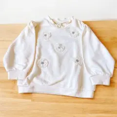 最終価格　アプレレクール　ホワイト 花 刺繍 裏毛トレーナー 90