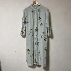 クラウドナイン 花柄 シャツ ワンピース 薄いグリーン　M〜L