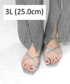 【新品 送料無料】華奢ストラップ スクエアトゥミュール ブルー/3L(25cm)