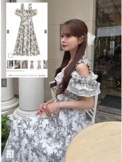 【新品・タグ付き‼️】GRL 花柄フリルオフショルダーフレアワンピース M