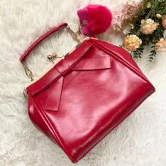 良品✨ハンドバッグ がま口バッグ トートバッグ リボンデザイン チャーム付 赤