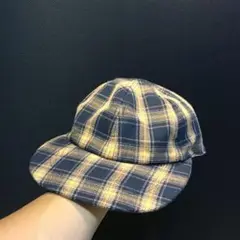 リバーシブル￼ネイビー チェック柄 ダック刺繍 キャップ