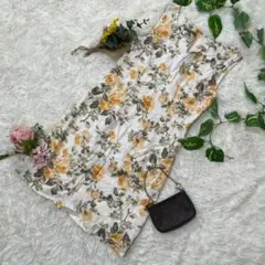 美品 ローラアシュレイ 花柄 ワンピース 総柄 麻 リネン ノースリーブ 7 S
