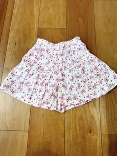ガールズ　女児　リボンプリント ハーフパンツ キュロット　スカート風120サイズ